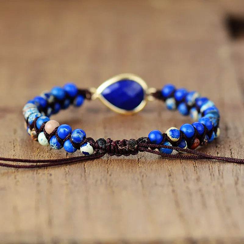 Handmade Teardrop Shape Beaded Bracelet - Natural Emperor Stone Bohemian Jewelry - Patelcreations