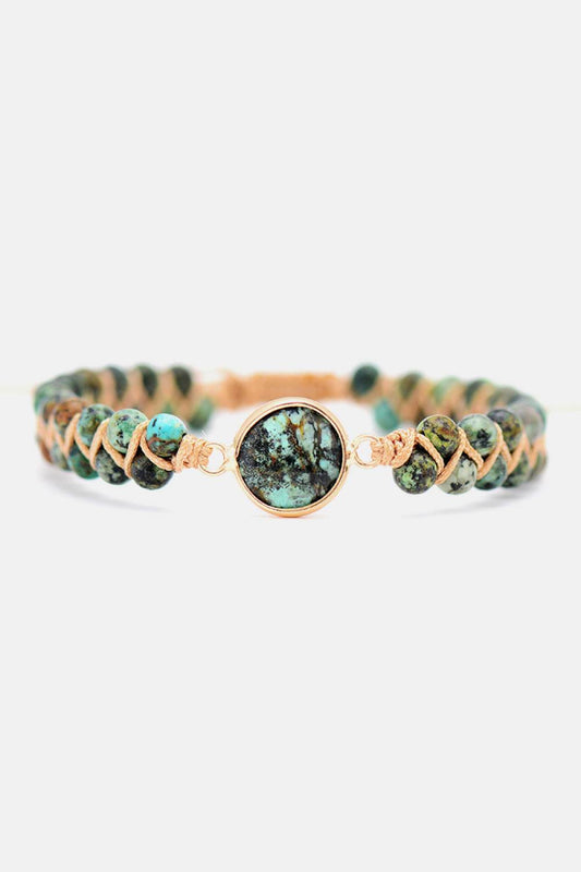 Handmade Beaded Copper Bracelet - Teal Natural Stone Bohemian Jewelry - Patelcreations