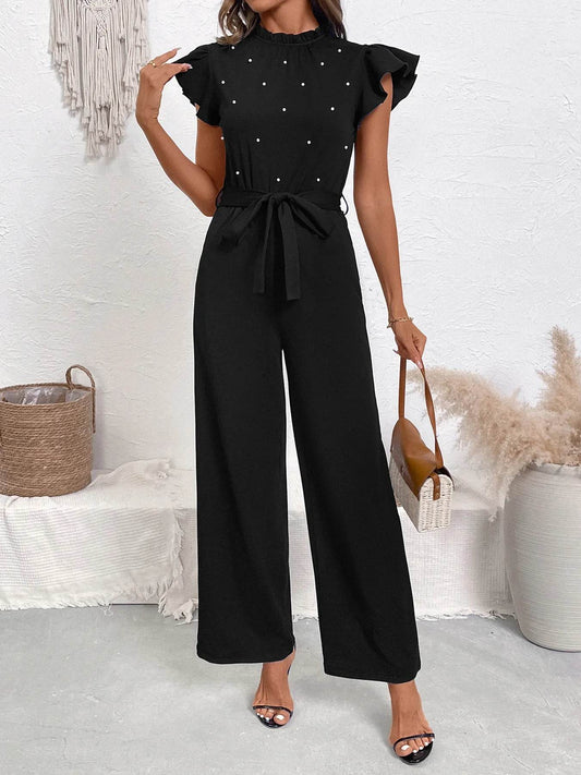 🖤✨ Black Pearl Detail Ruffled Jumpsuit 💎🌸 - Patelcreations