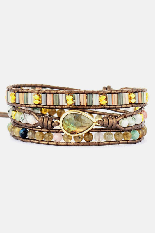 Handmade Triple Layer Beaded Bracelet - Mocha Labradorite Modern Luxury - Patelcreations