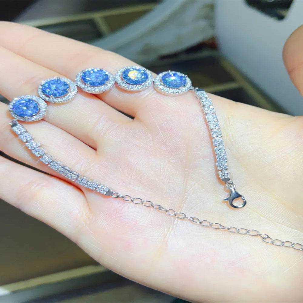 5 Carat Moissanite 925 Sterling Silver Bracelet - Blue - Patelcreations