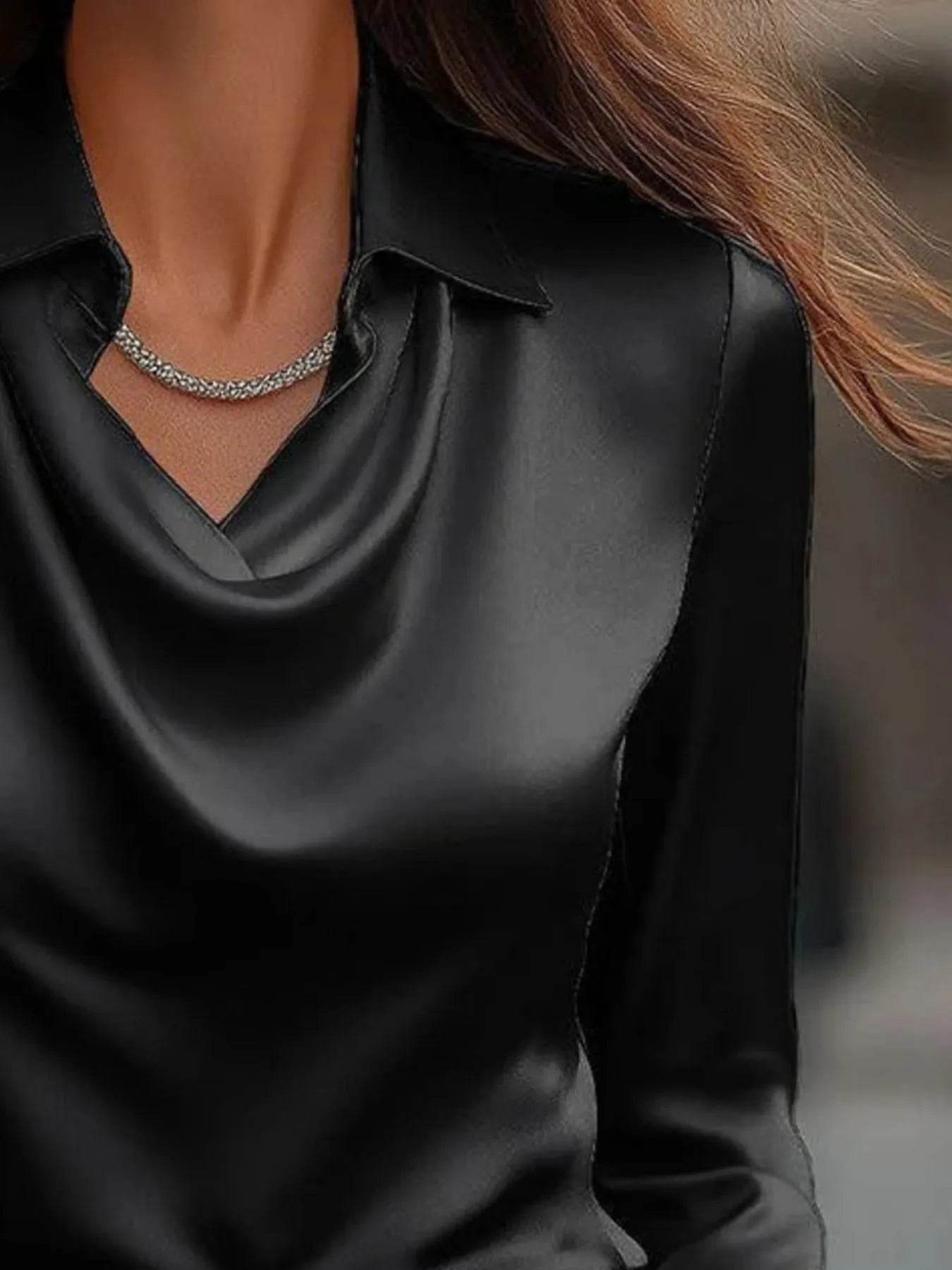 ✨👔 Elegant Collared Neck Long Sleeve Satin Blouse - Plus Size Available 💼🌟 - Patelcreations