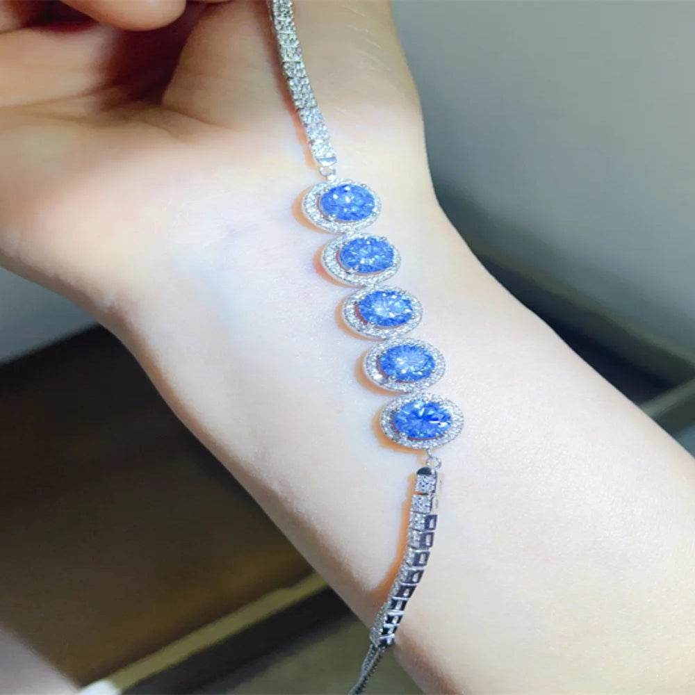 5 Carat Moissanite 925 Sterling Silver Bracelet - Blue - Patelcreations
