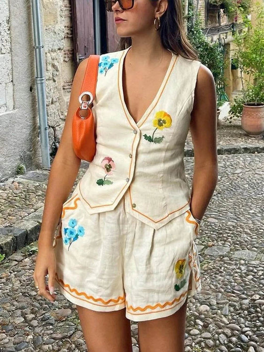 Embroidered Vest and Shorts Set - Patelcreations