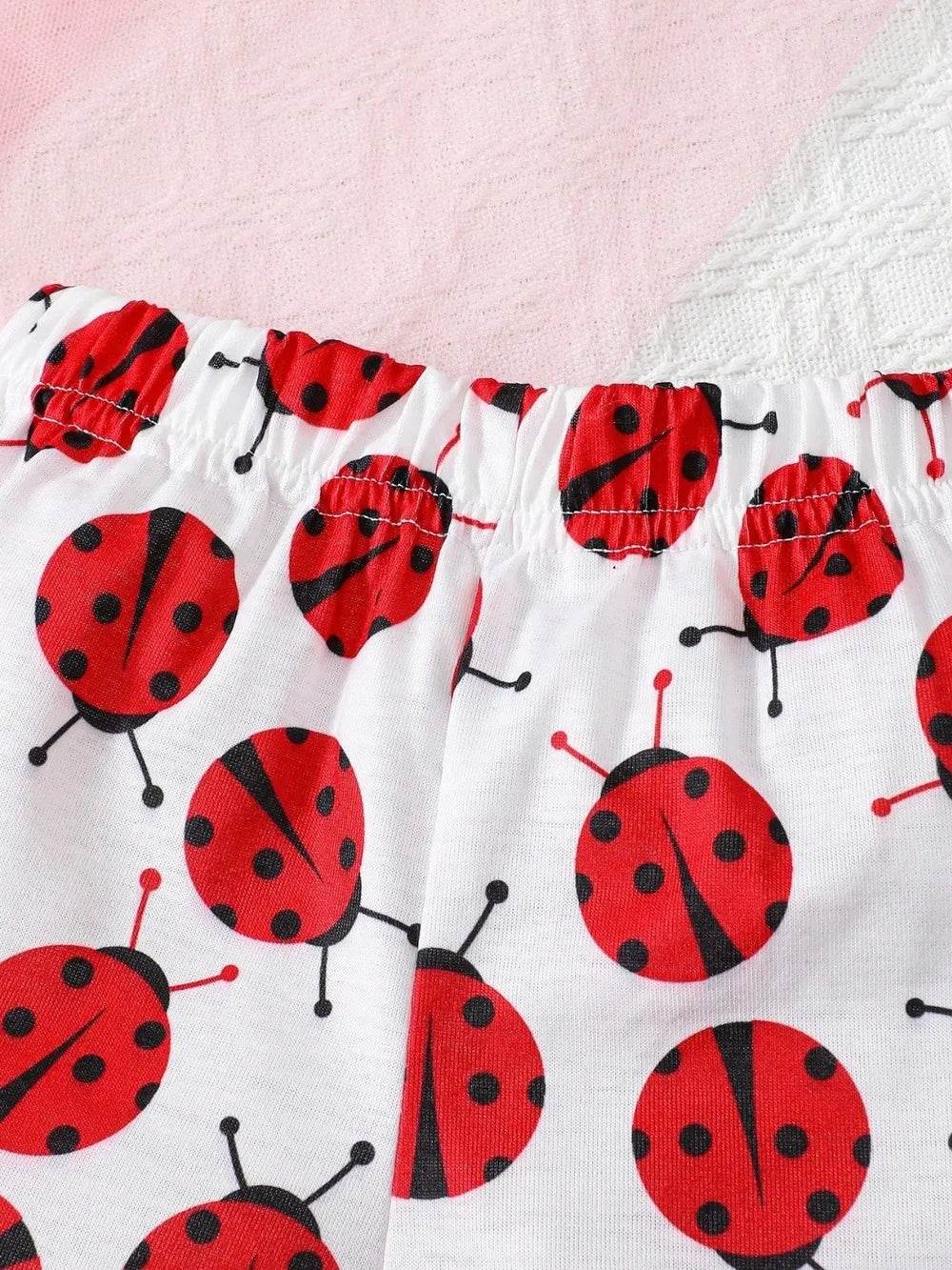 Children's Ladybug Print 3-Piece Set - Headband, Ruffle Top & Pants - Patelcreations