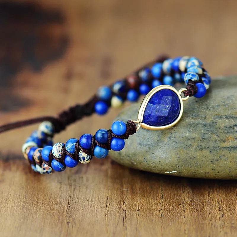 Handmade Teardrop Shape Beaded Bracelet - Natural Emperor Stone Bohemian Jewelry - Patelcreations