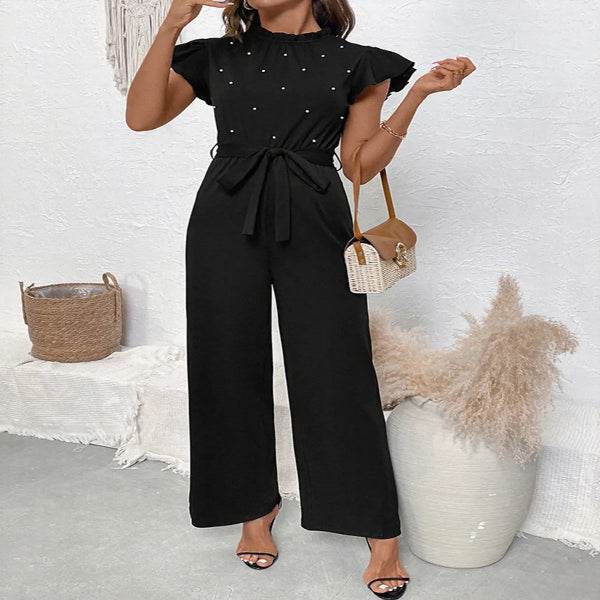 🖤✨ Black Pearl Detail Ruffled Jumpsuit 💎🌸 - Patelcreations