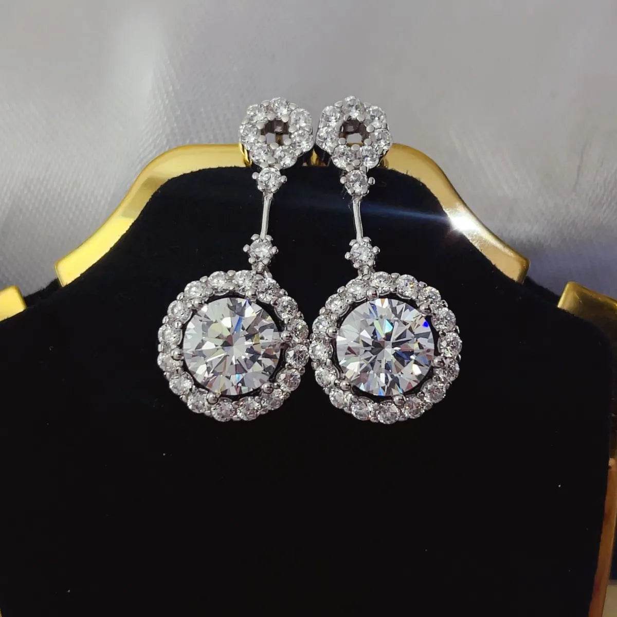 4 Carat Moissanite Crystal Drop Dangle Earrings - Platinum Plated Halo Design - Patelcreations