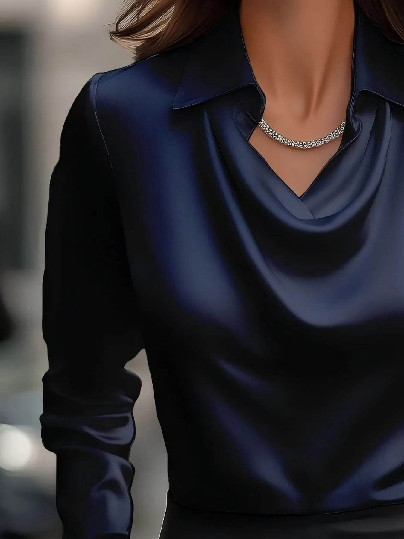✨👔 Elegant Collared Neck Long Sleeve Satin Blouse - Plus Size Available 💼🌟 - Patelcreations