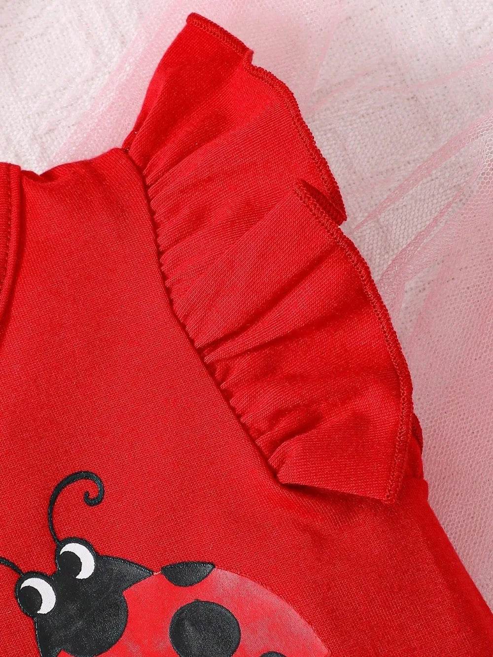 Children's Ladybug Print 3-Piece Set - Headband, Ruffle Top & Pants - Patelcreations