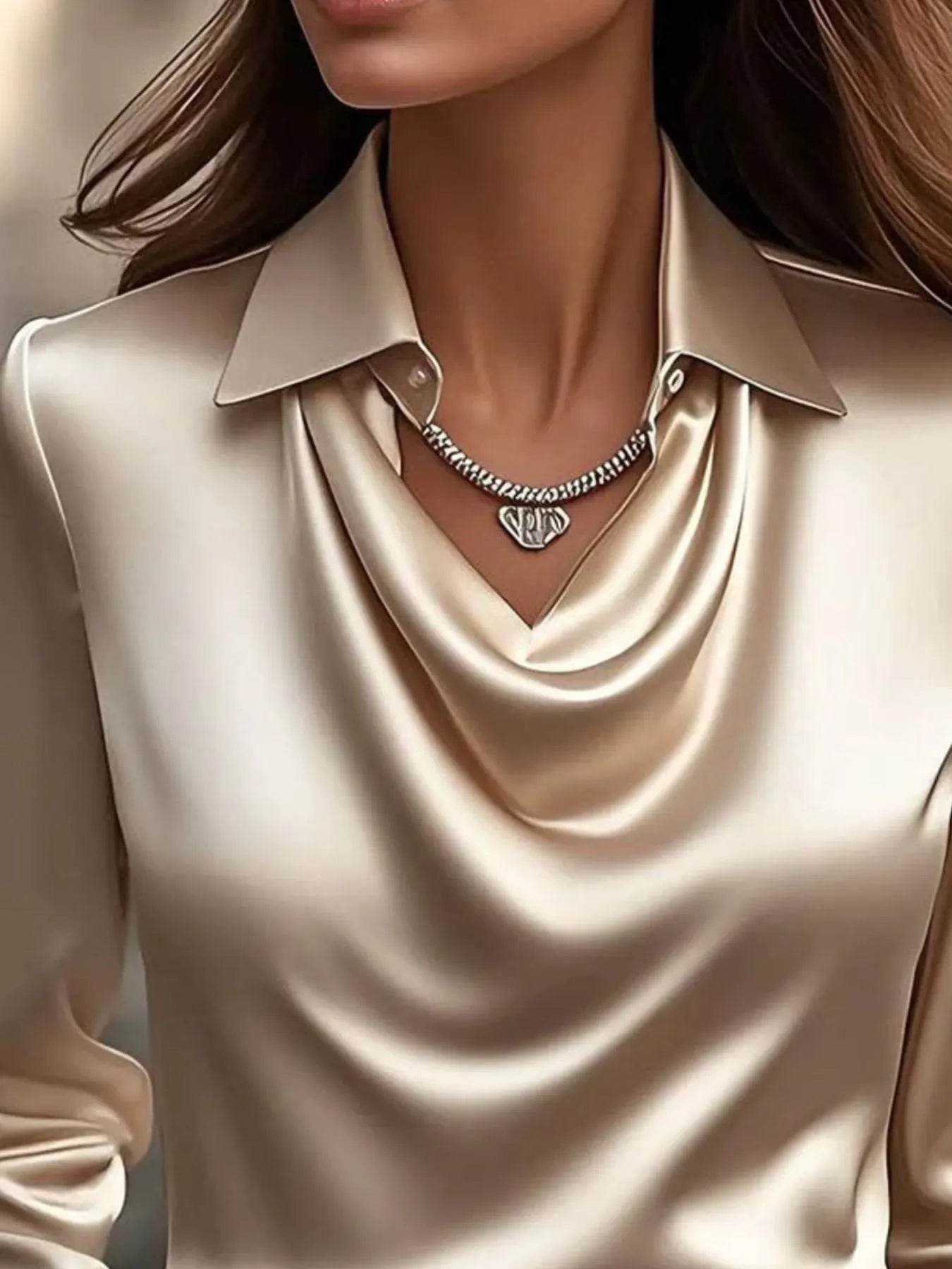 ✨👔 Elegant Collared Neck Long Sleeve Satin Blouse - Plus Size Available 💼🌟 - Patelcreations