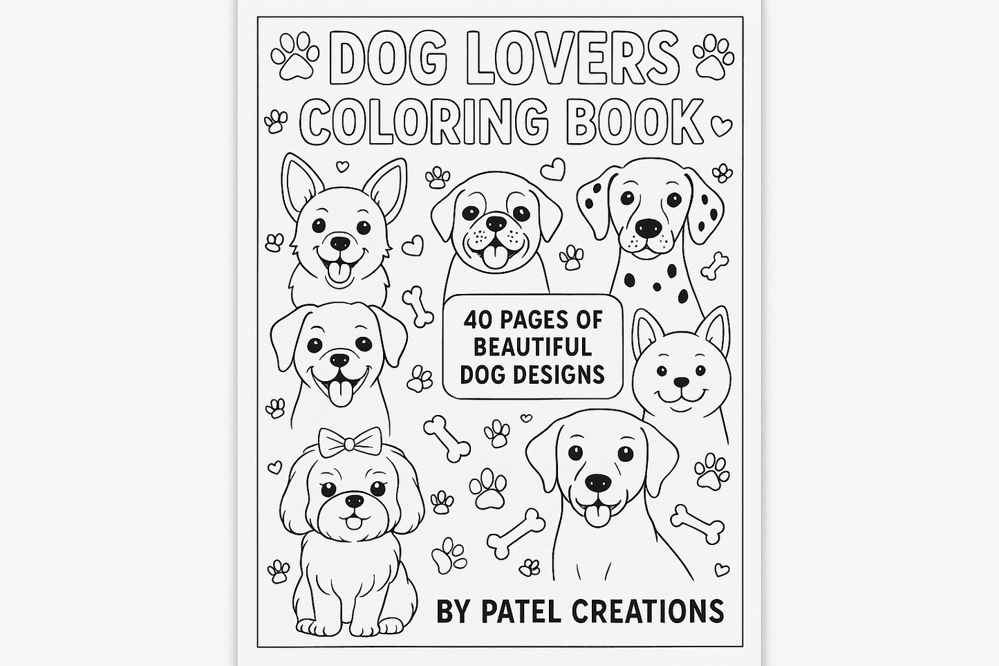 Dog Lovers Coloring Book - 40 Pages of Beautiful Dog Designs - Digital Download - Patelcreations