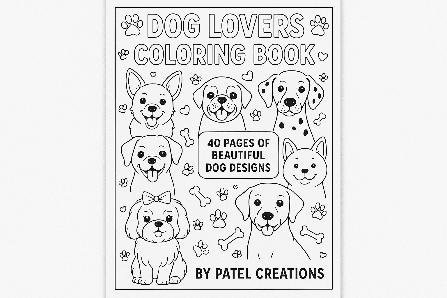 Dog Lovers Coloring Book - 40 Pages of Beautiful Dog Designs - Digital Download - Patelcreations