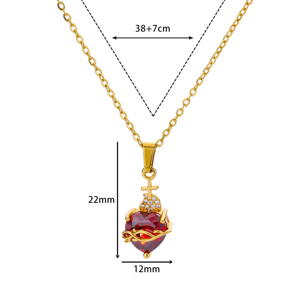 Sacred Heart Cross Pendant Necklace | 18K Gold Plated