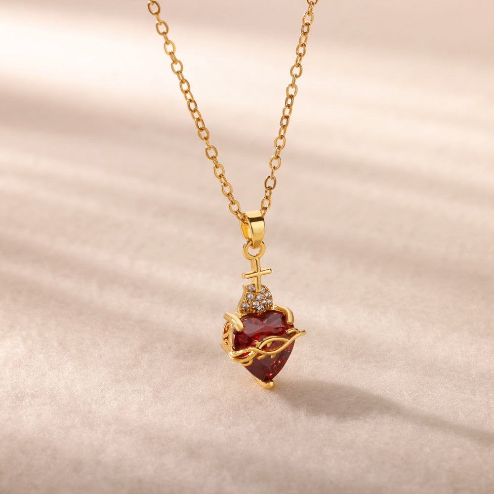 Sacred Heart Cross Pendant Necklace | 18K Gold Plated