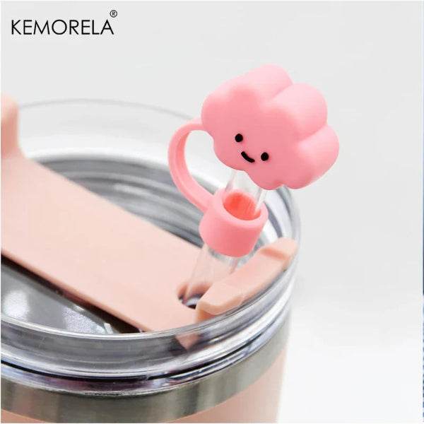 KEMORELA 6PCS Cute Straw Cover Caps for Stanley Cup - Silicone Strawberry & Flower Toppers (10mm) - Patelcreations