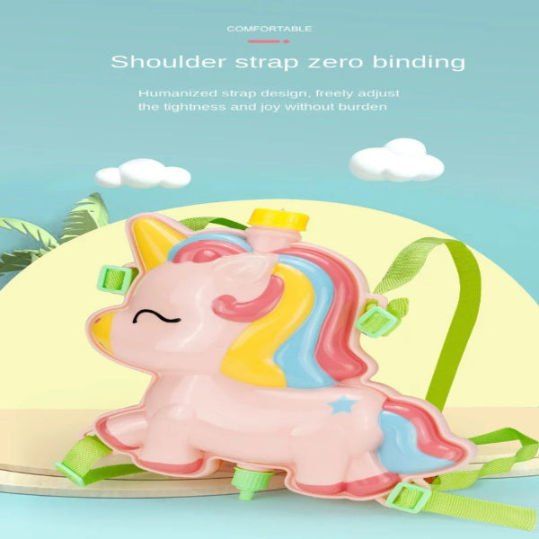 Colorful unicorn-shaped bag with a strap on a blue background