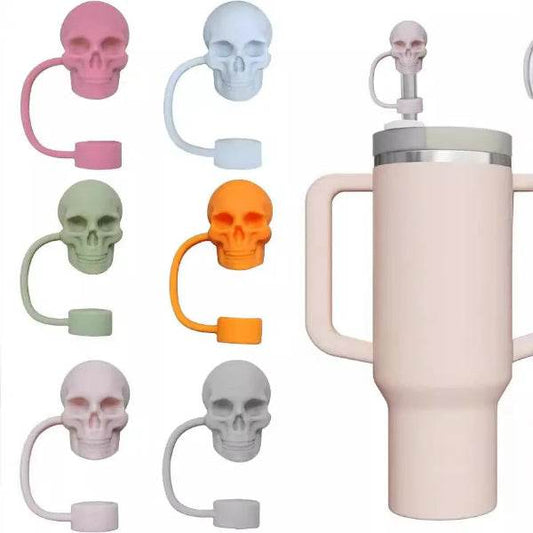 Skull Silicone Straw Cover for Stanley Cup - Halloween Gothic Spooky Dust-Proof Topper (10mm) - Patelcreations