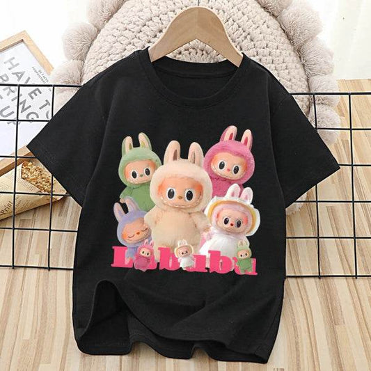 Labubu Kids T-Shirt - Cute Cartoon Anime Tee - Children's Black Short Sleeve Top - Ages 3-14 🍁 - Patelcreations