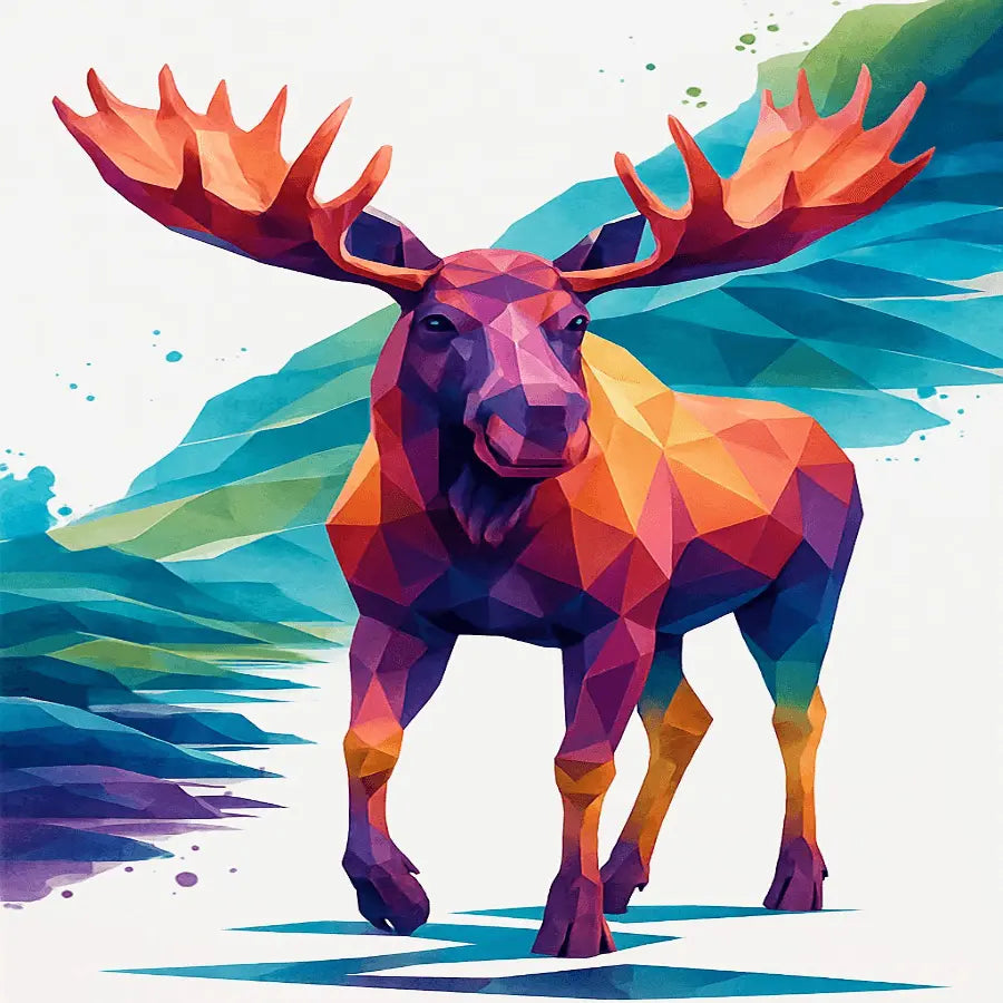 Vibrant Geometric Moose – Bold Modern Wall Art Print (Digital Download)