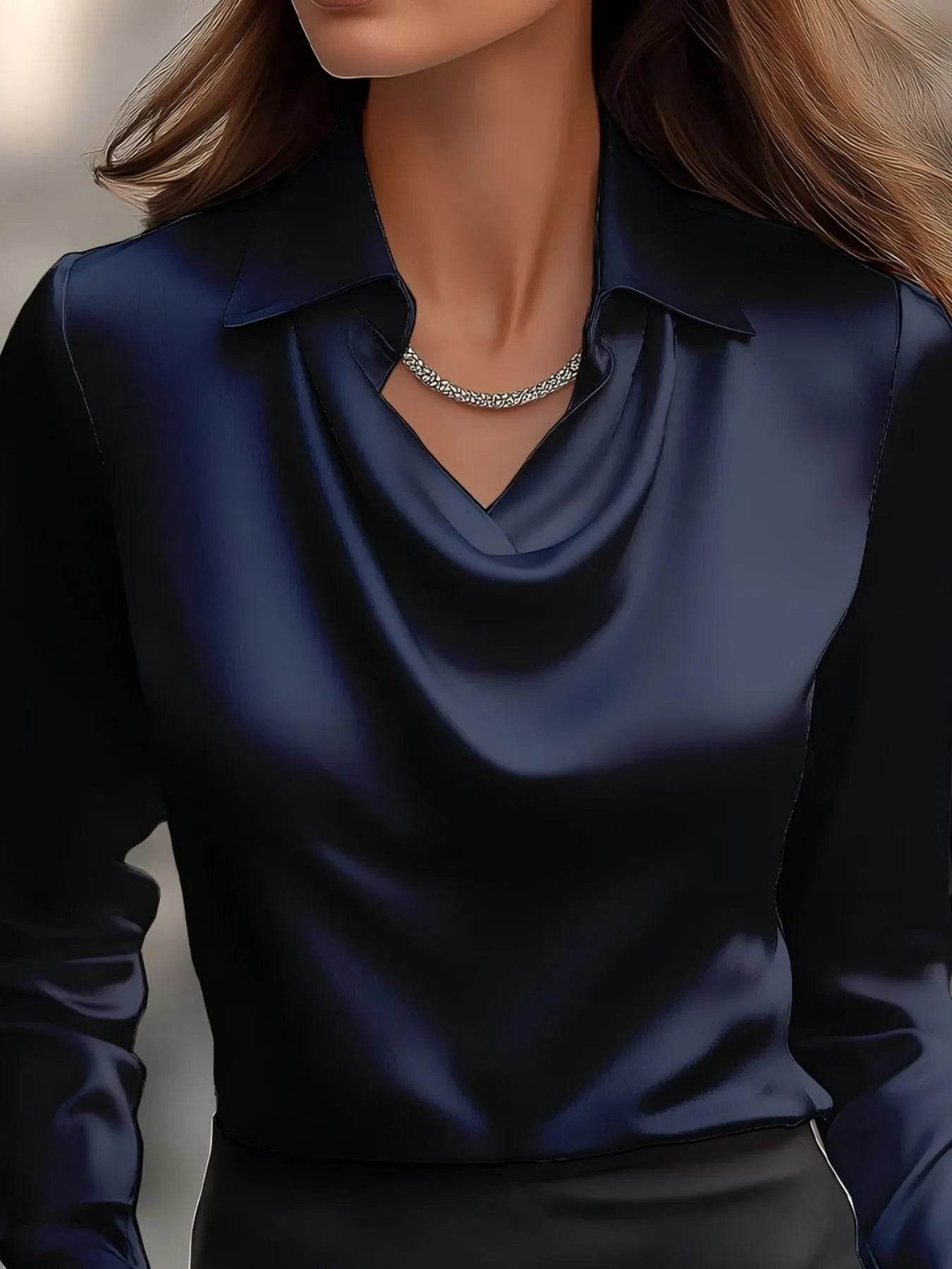 ✨👔 Elegant Collared Neck Long Sleeve Satin Blouse - Plus Size Available 💼🌟 - Patelcreations
