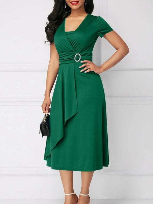 Short Sleeve Midi Wrap Dress with Belt Detail - Classic Elegance | 3 Colors - Patelcreations