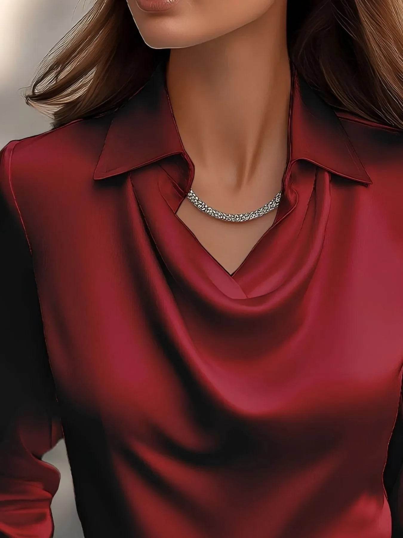 ✨👔 Elegant Collared Neck Long Sleeve Satin Blouse - Plus Size Available 💼🌟 - Patelcreations