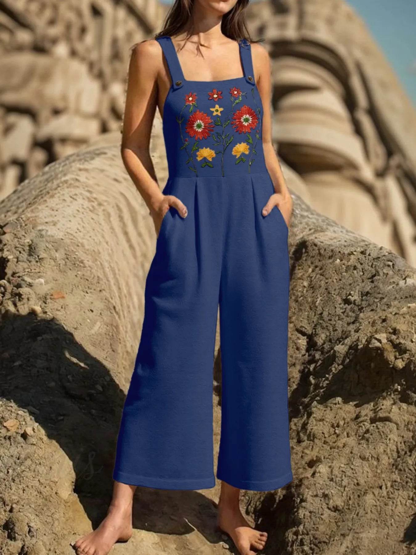 🌸 Floral Embroidered Wide Leg Jumpsuit - Patelcreations