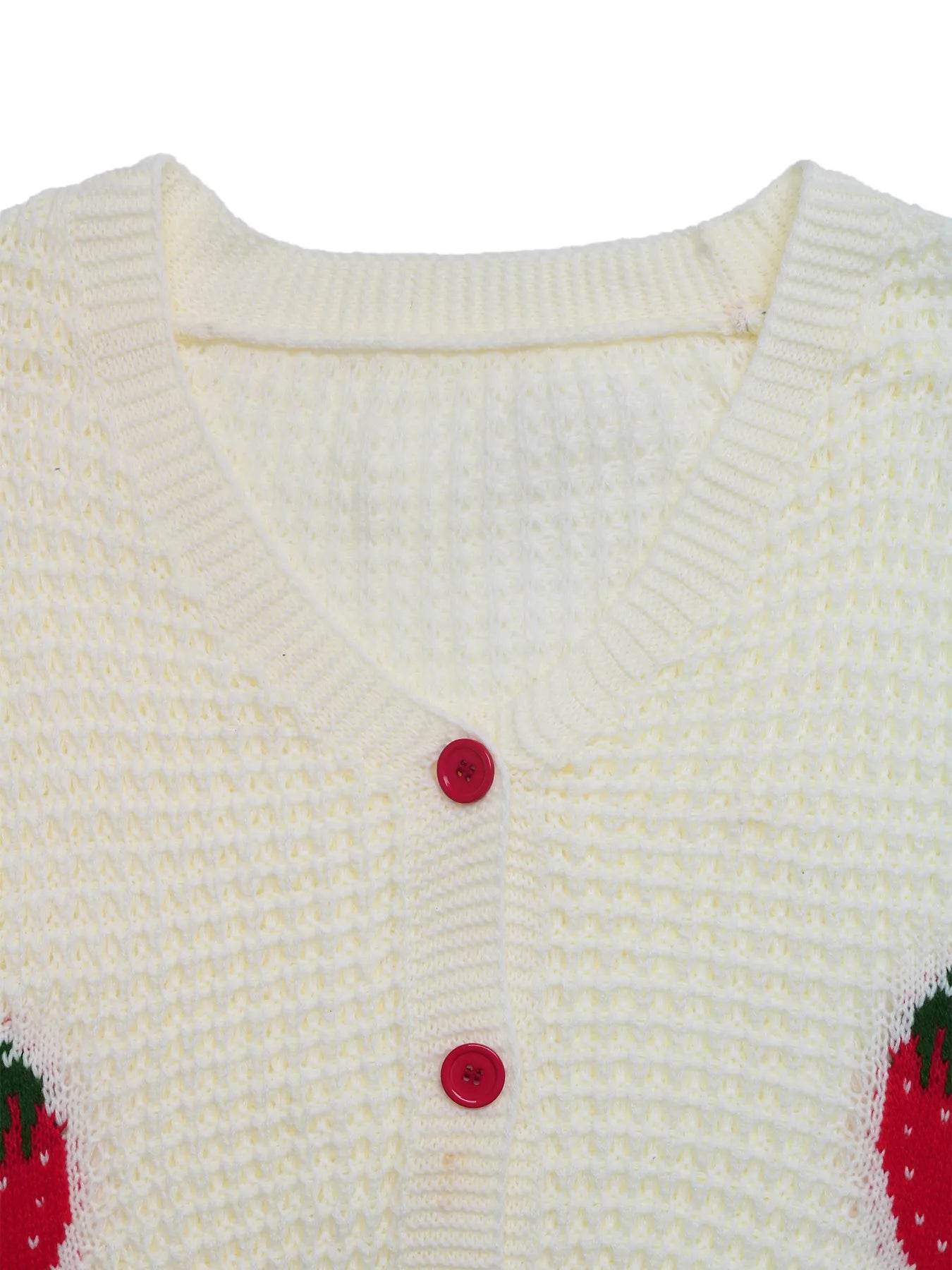 🍓✨ Strawberry Pattern V-Neck Button-Up Cardigan 🌸💕 - Patelcreations