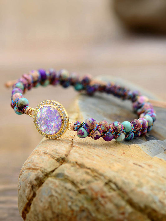Handmade Imperial Jasper Beaded Bracelet - Opal Centerpiece Exotic Luxury Jewelry - Patelcreations