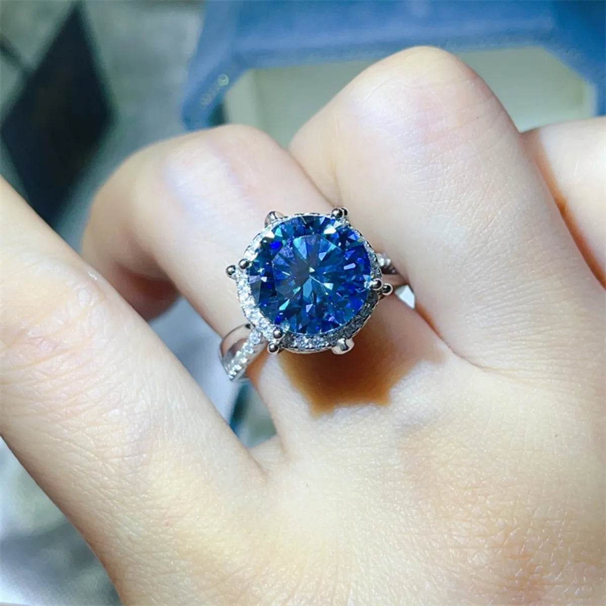 5 Carat Moissanite Halo Engagement Ring - Blush Pink & Sky Blue Options - Patelcreations