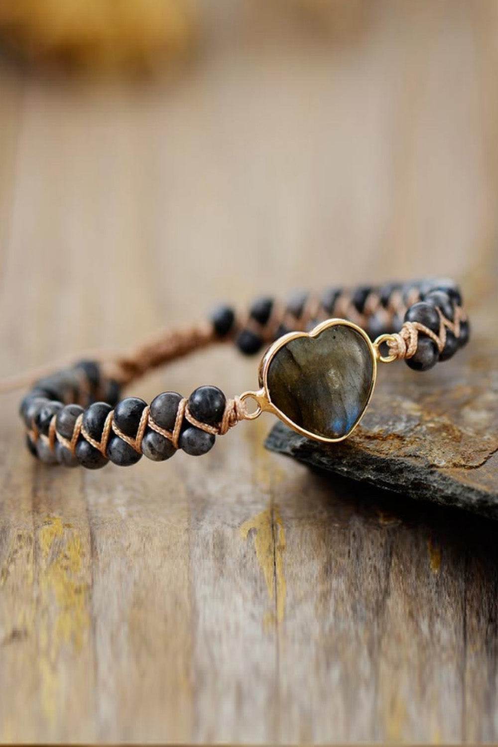 Handmade Heart Shape Natural Stone Bracelet - Colorful Bohemian Love Jewelry - Patelcreations