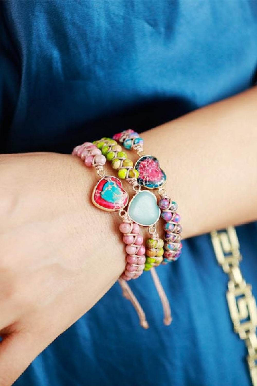 Handmade Heart Shape Natural Stone Bracelet - Colorful Bohemian Love Jewelry - Patelcreations