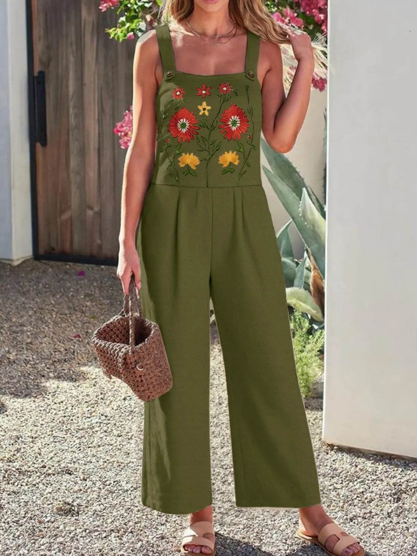 🌸 Floral Embroidered Wide Leg Jumpsuit - Patelcreations