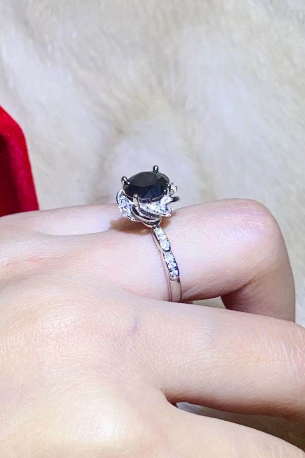 2 Carat Black Moissanite Floral Ring - Unique Modern Design - Patelcreations