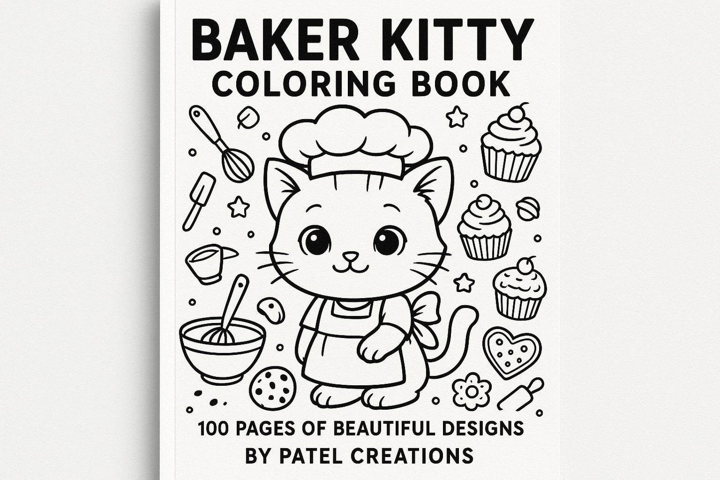 Baker Kitty Coloring Book - 100 Pages of Beautiful Designs - Digital Download - Patelcreations