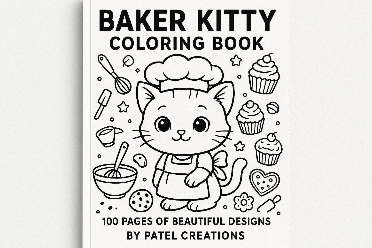 Baker Kitty Coloring Book - 100 Pages of Beautiful Designs - Digital Download - Patelcreations