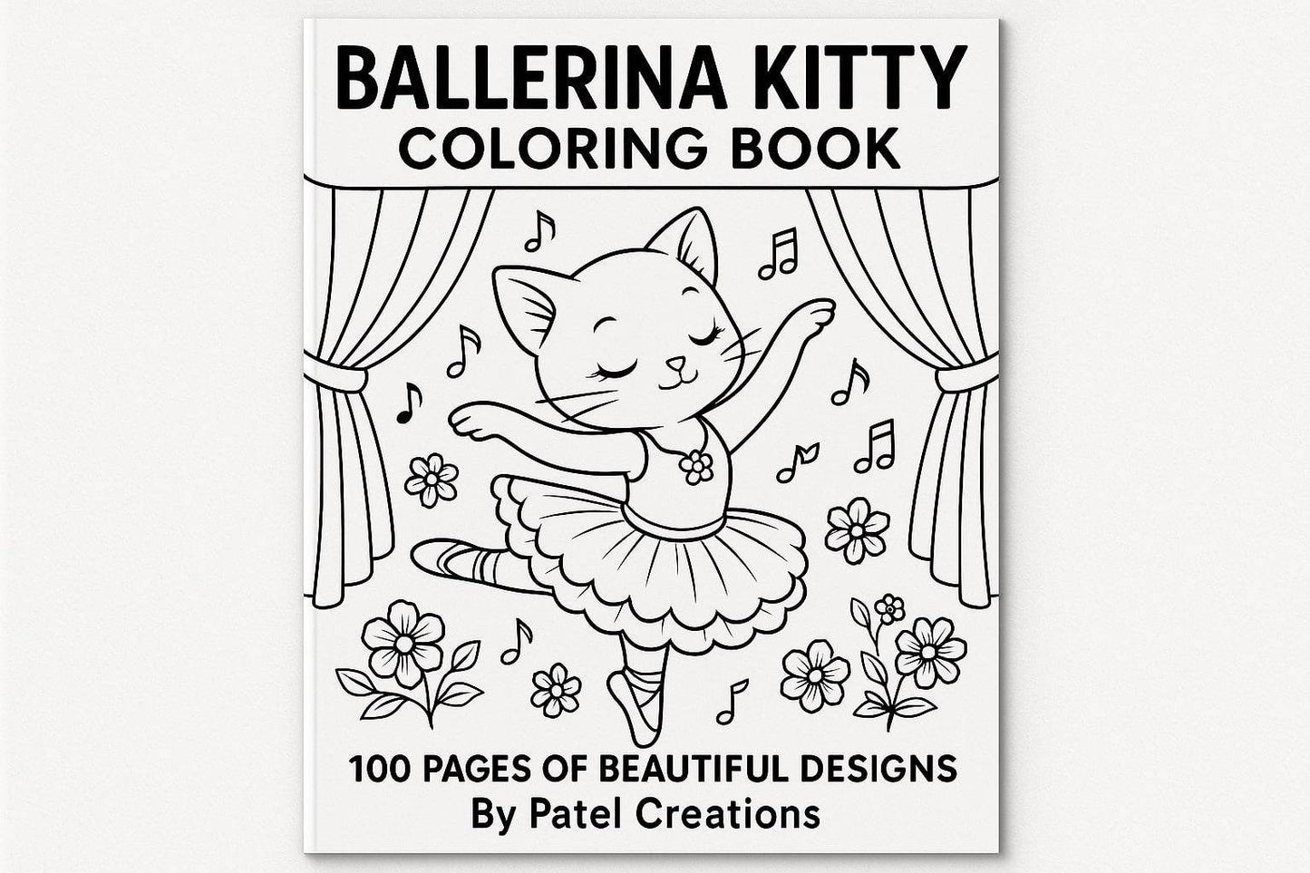 Ballerina Kitty Coloring Book - 100 Pages of Beautiful Designs - Digital Download - Patelcreations
