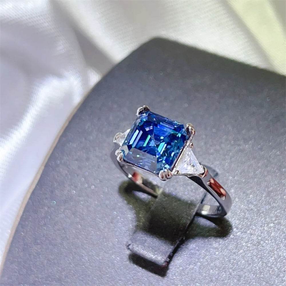 3 Carat Moissanite 925 Sterling Silver Ring - Blue - Patelcreations