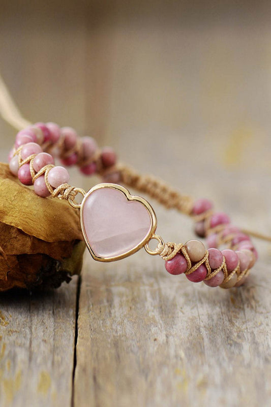 Handmade Rose Quartz Heart Beaded Bracelet - Natural Stone Love Jewelry - Patelcreations