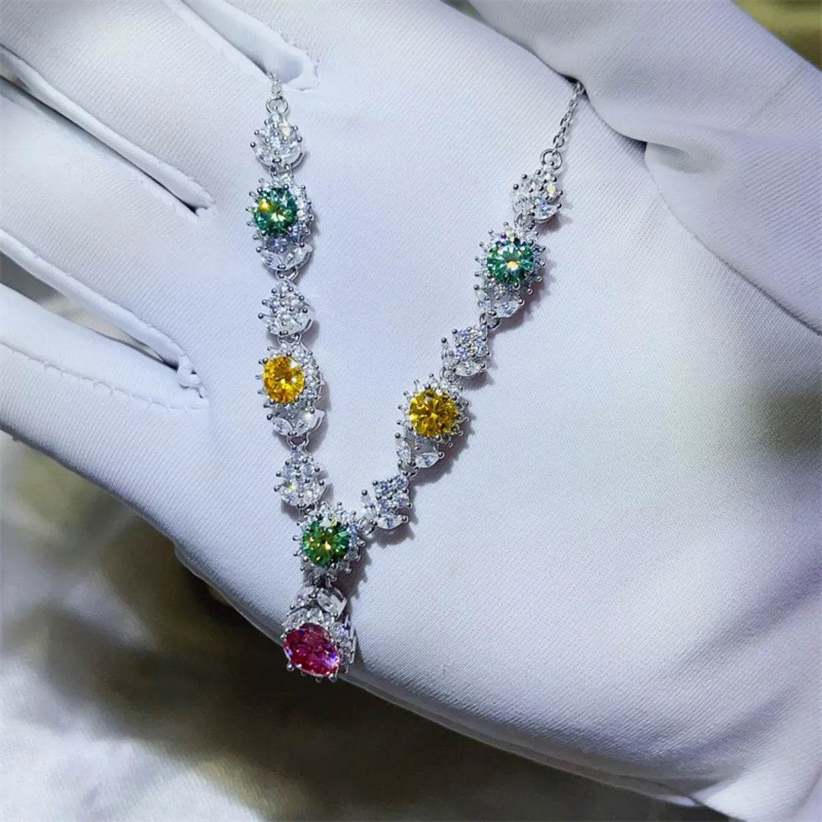 3.5 Carat Multicolor Moissanite 925 Sterling Silver Necklace - Rainbow Luxury Statement - Patelcreations