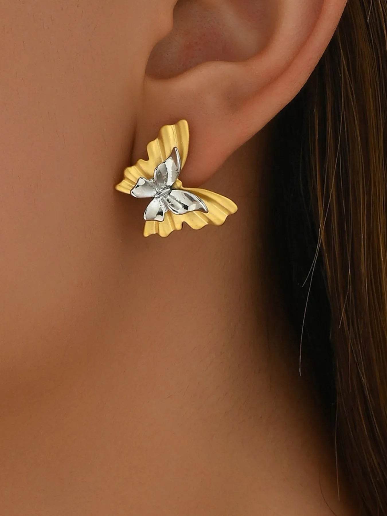🦋✨ Two-Tone Stainless Steel Butterfly Earrings 💎🌟 - Patelcreations
