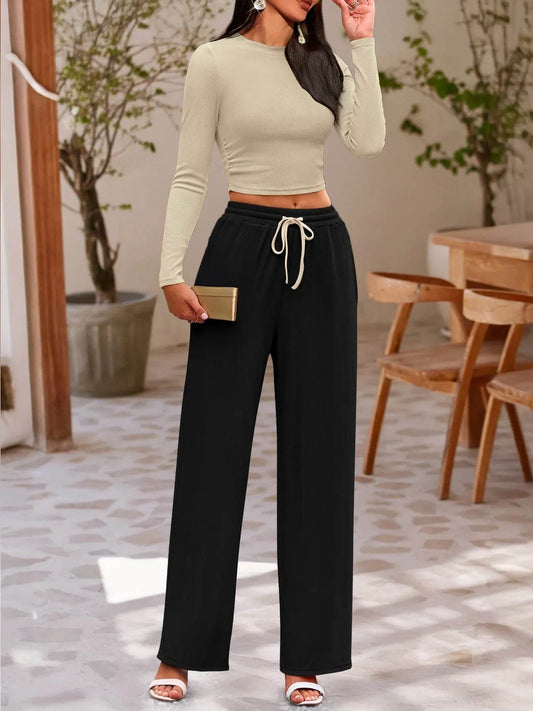 🤎✨ Round Neck Long Sleeve Top and Pants Set 🖤💫 - Patelcreations