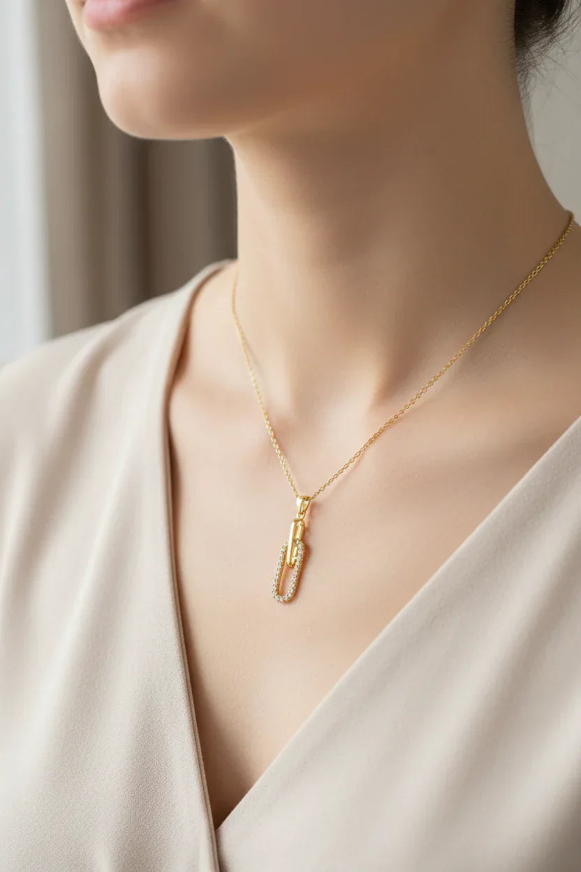 cz-paperclip-link-necklace-lifestyle - Patelcreations