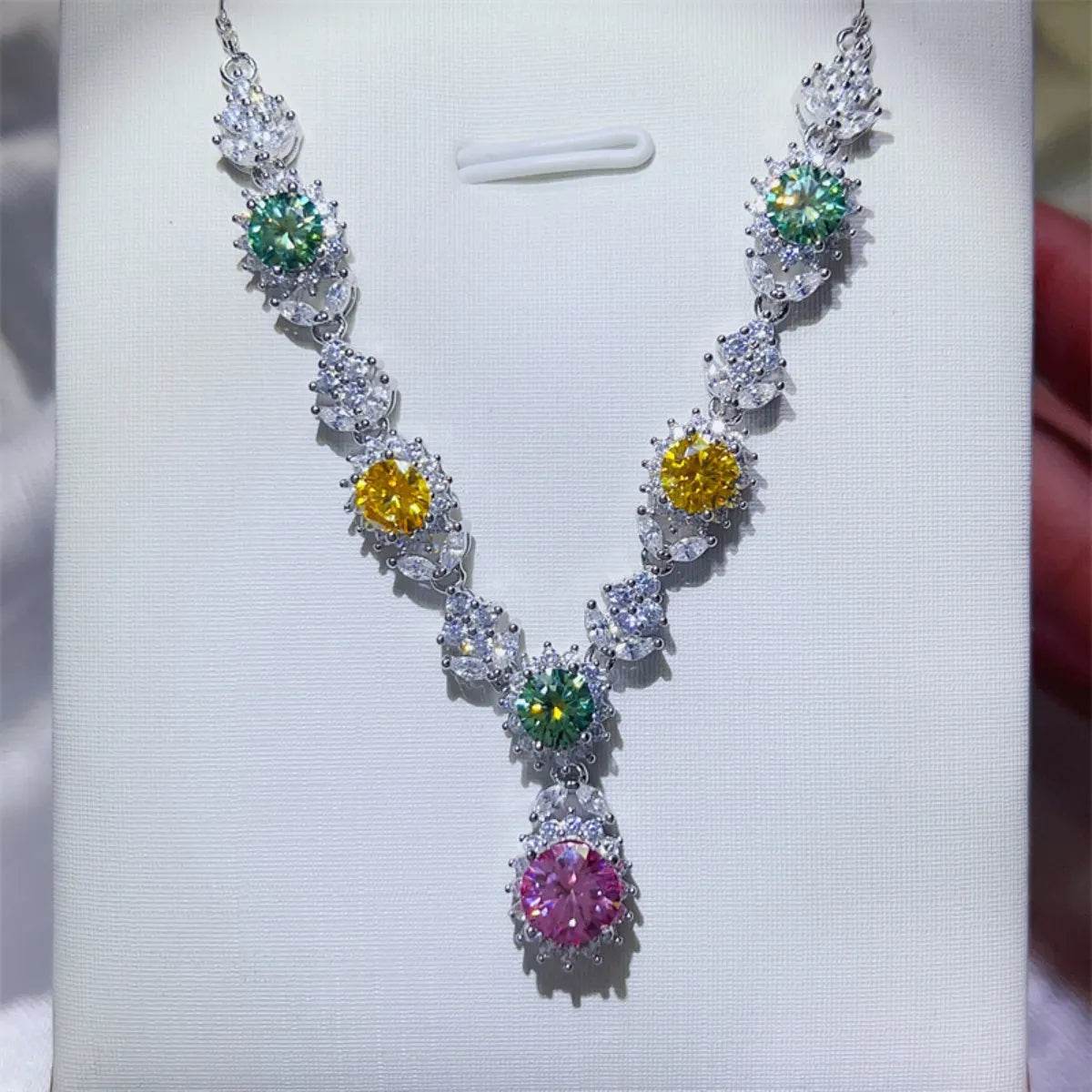 3.5 Carat Multicolor Moissanite 925 Sterling Silver Necklace - Rainbow Luxury Statement - Patelcreations