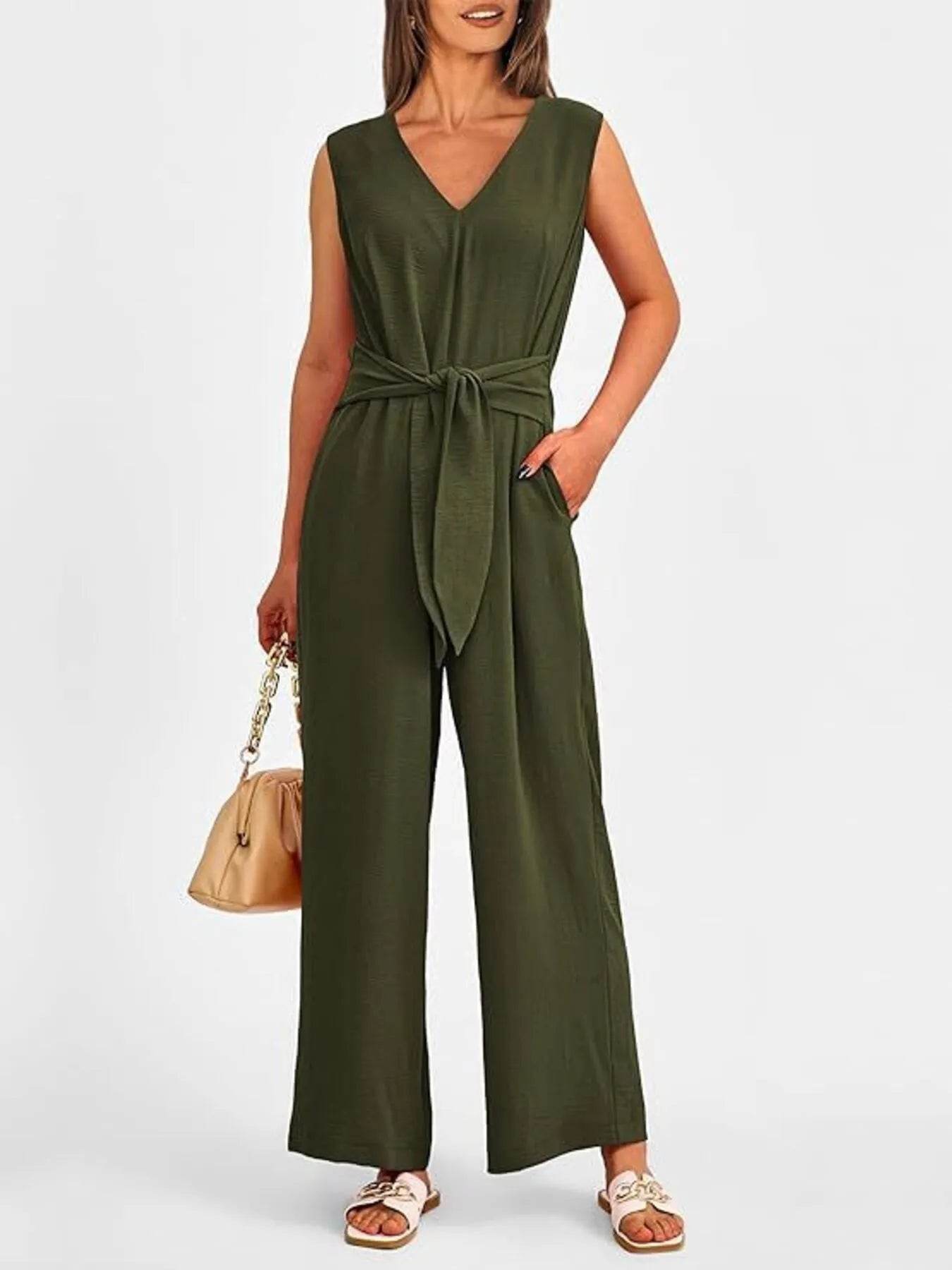 👗✨ V-Neck Sleeveless Wide-Leg Jumpsuit 🌈💫 - Patelcreations