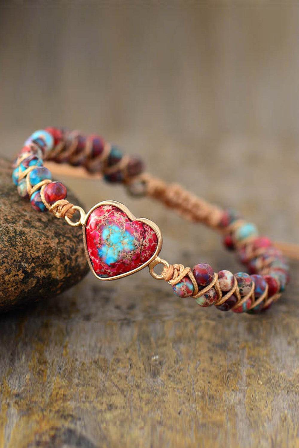 Handmade Heart Shape Natural Stone Bracelet - Colorful Bohemian Love Jewelry - Patelcreations