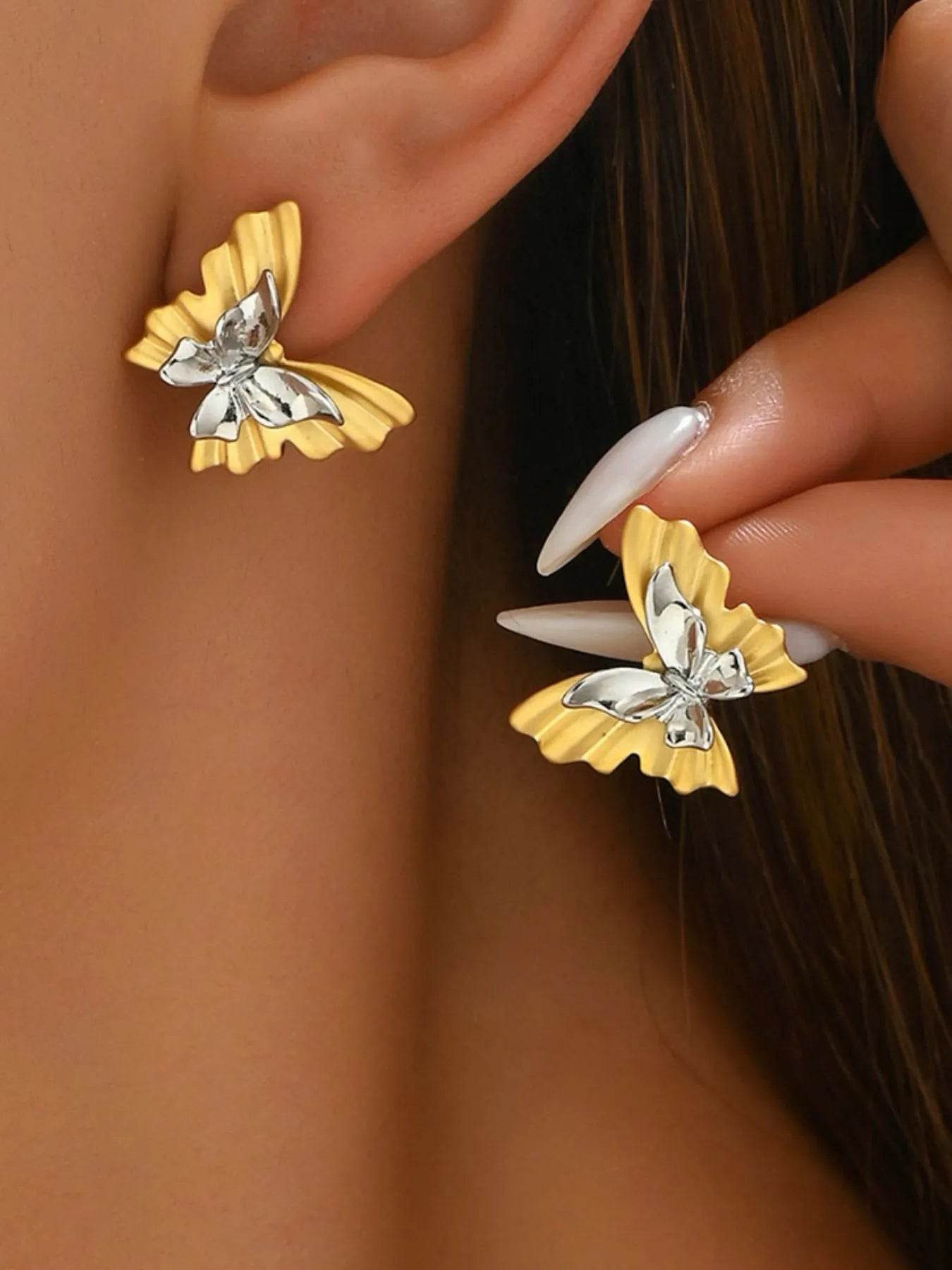🦋✨ Two-Tone Stainless Steel Butterfly Earrings 💎🌟 - Patelcreations