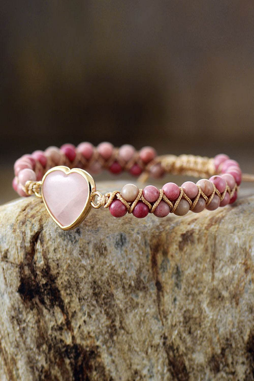 Handmade Rose Quartz Heart Beaded Bracelet - Natural Stone Love Jewelry - Patelcreations