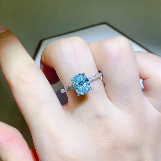 2 Carat Light Blue Moissanite Ring - Sterling Silver Oval Solitaire - Patelcreations